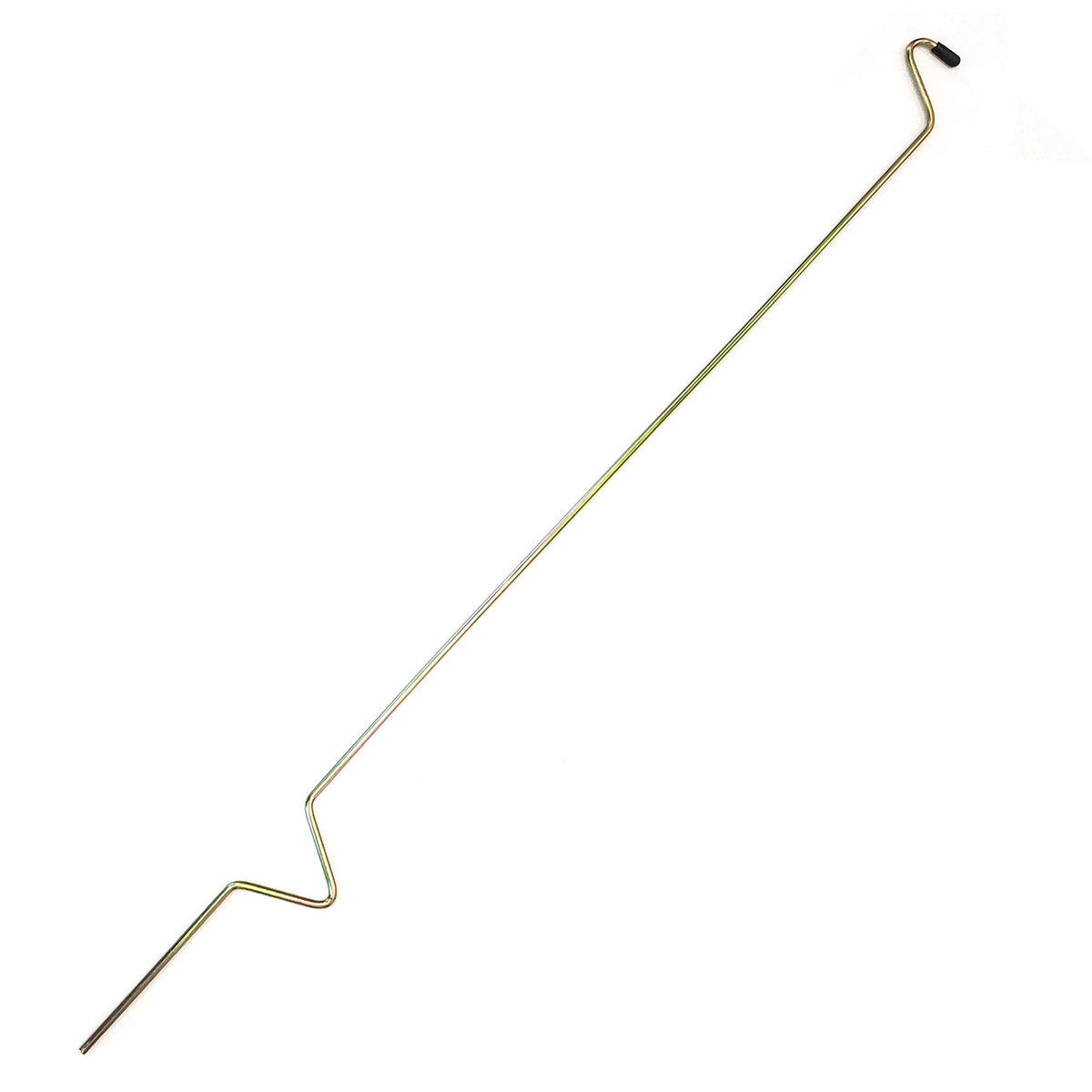 The CVT Pioneer Spring Rod is a long, slender metal tent pole featuring angled bends and a small black cap on one end; displayed against a plain white background, this corrosion-resistant pole offers an ideal replacement solution for your camping shelter.