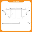 Here’s the rewritten sentence using your product data: Dimension diagram of the CVT 180 Degree Awning folding panel structure, ideal for creating instant outdoor shade. The center panel measures 78.7″W x 76.7″H, while each side panel is 57″ wide with an 89.7″ diagonal—perfect for configuring a versatile 180-degree awning setup. The included bar measures 79.9″ x 5.9″ x 5.1″.