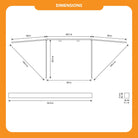 Technical drawing of the CVT 180 Degree Awning, a rectangular outdoor shelter with labeled dimensions: 90.5 in width, 92.9 in depth, 85.6 in height, side lengths of 104.5 in, and a leg thickness of 5.1 in. An orange DIMENSIONS header appears at the top—perfect for planning instant shade setups or enhancing your outdoor space.