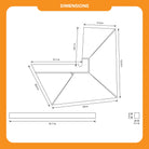 Technical illustration of the CVT 270 Degree Awning, displaying a geometric outline with clearly labeled dimensions in inches: 109, 91.7, 57.8, 64.7, and 123.4. The image presents a clean white background and an orange header titled “DIMENSIONS,” reflecting the organized format typical of awning or batwing design diagrams.