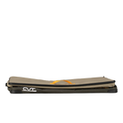 A tan, rectangular padded bag with a yellow handle and black trim lies flat with its zipper closed. The CVT Soft Side Storage™ by CVT offers convenient, collapsible storage solutions with water-resistant protection. The letters “CVT” are visible on the lower left corner.