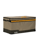 A rectangular, khaki-colored CVT Soft Side Storage™ box featuring water-resistant material, a dark green base, black zipper, yellow handle and trim, and a small white CVT logo on the lower left side.