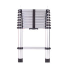 A CVT Pioneer Ladder, featuring a silver telescoping design with black connectors and secured by a black strap, stands upright on a white background—perfect for use as a tent ladder or as a replacement ladder for your camping setup.