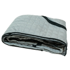 A folded, light gray quilted Pioneer Insulation Wall by CVT with black trim lies on a white background—perfect for boosting insulation in cold weather camping or increasing comfort inside Pioneer tents.