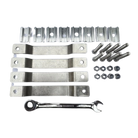 CVT Mt. Hood/La Sal Mounting Kit components—including metal brackets, bolts, nuts, washers, and a single open-end wrench—arranged neatly on a white background; ideal for rooftop tent replacement needs.