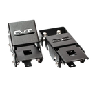 Two black metal Mt. Hood/La Sal Latch brackets by CVT, each featuring cut-out CVT logos, rectangular slots, and screws—perfect as replacement tent latches for your Mt. Hood or La Sal tent—displayed on a white background.
