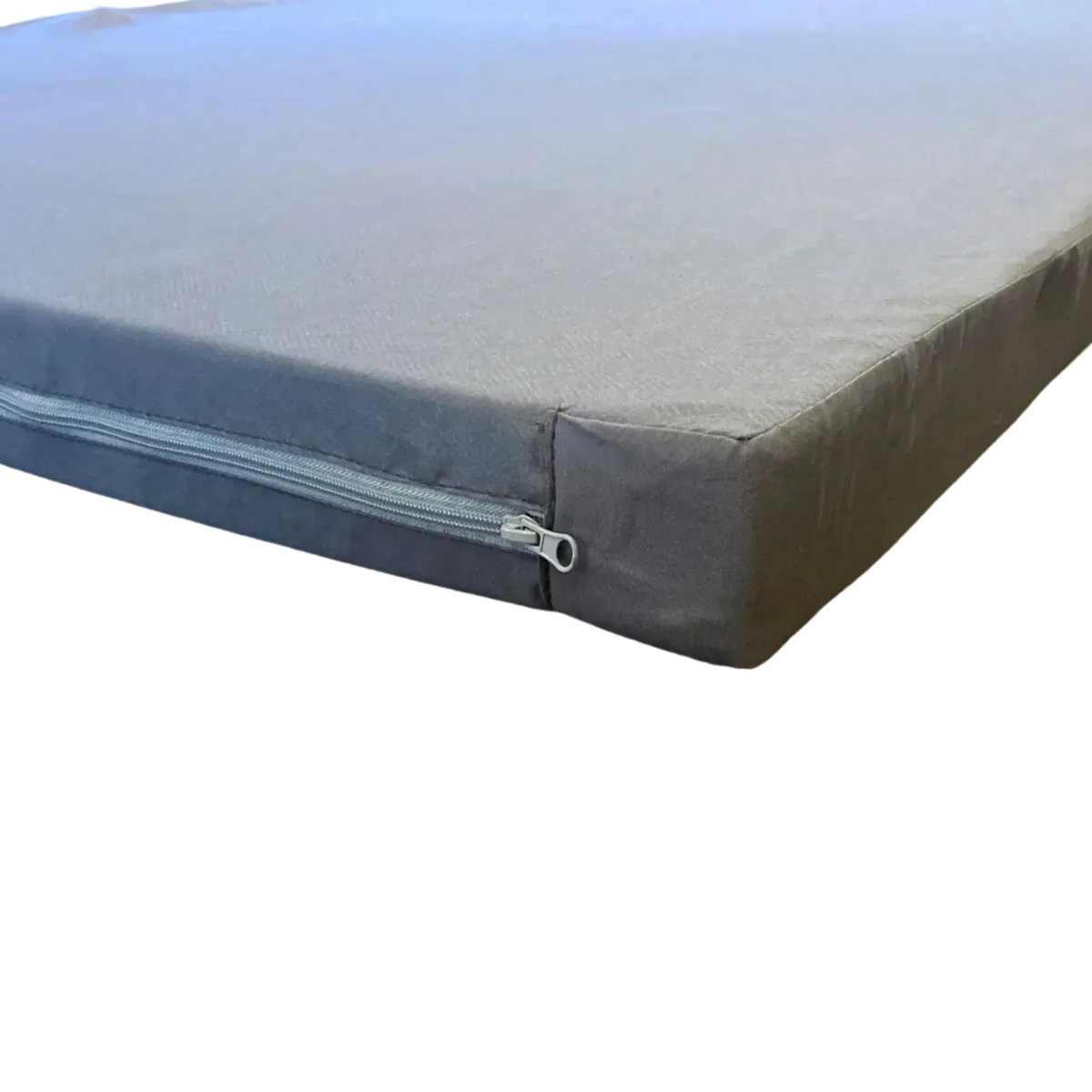 A close-up of the CVT Mt. Hood Mattress with Cover (available in 50″ and 56″) showcases its gray fabric cover and side zipper for easy removal. This replacement mattress is designed to provide comfortable sleep on all your adventures, and it stands out against a plain white background.