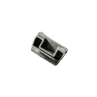 A small, metallic CVT Pioneer Mounting Rail End Cap featuring a raised, angular black geometric design on its surface, designed as a protective seal for rooftop tent systems and photographed against a plain white background.