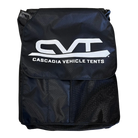 The Pioneer Shoe Bag by CVT features the iconic white CVT logo and Cascadia Vehicle Tents branding on the front flap. Shown against a white background, it’s perfect for convenient outdoor shoe storage as a rooftop tent shoe bag.
